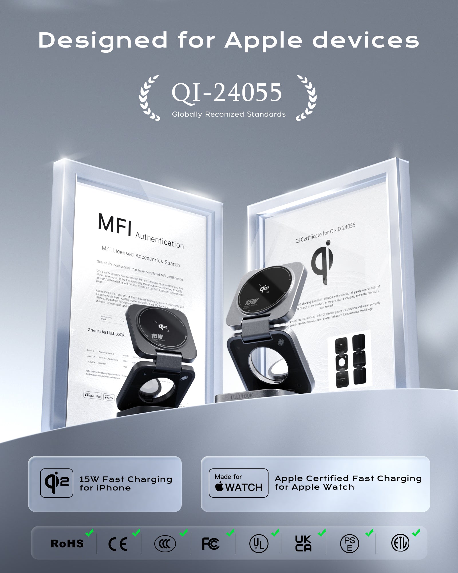 Qi2 + MFI Certified Wireless Charging Station for Apple