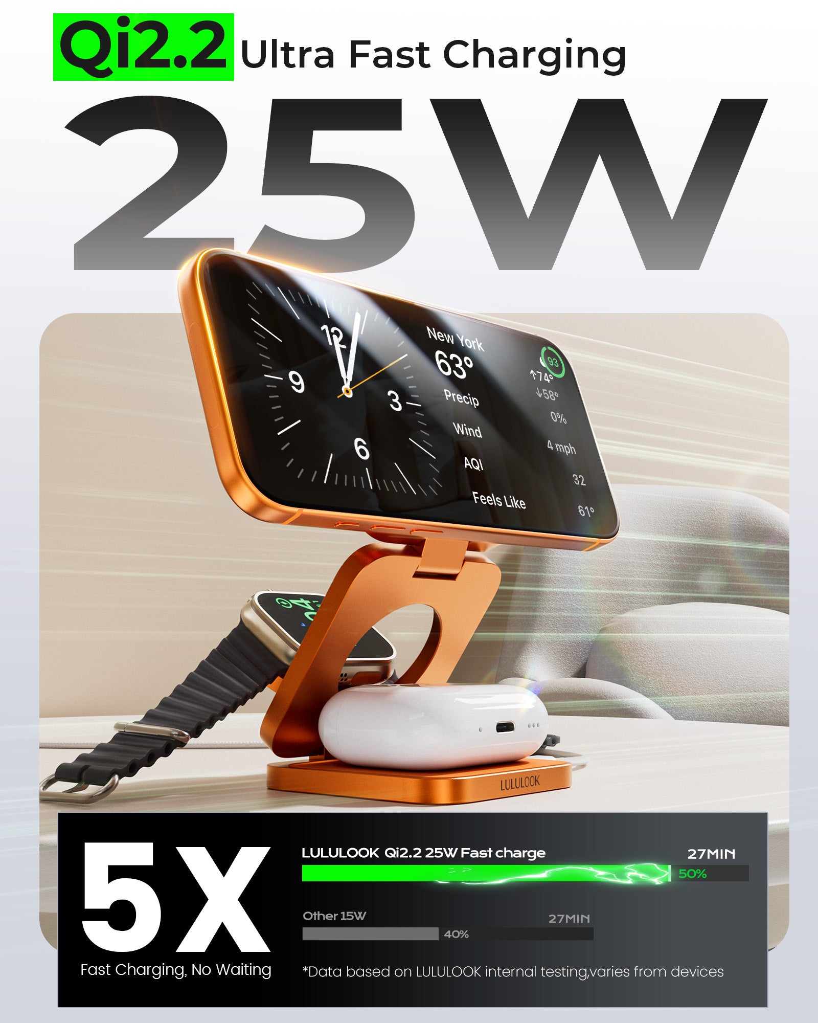 Qi2.2 25W Aluminum 3-in-1 Foldable Charging Station