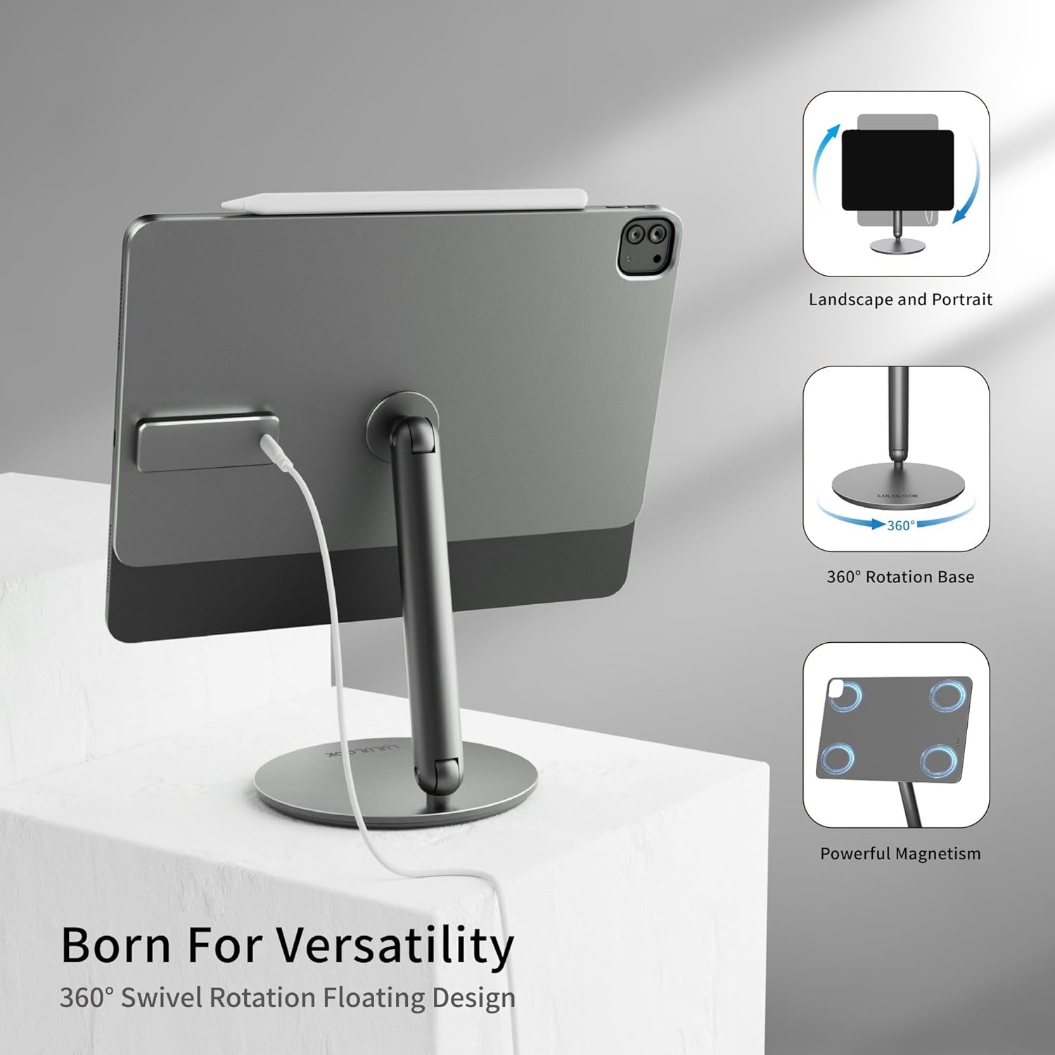 360 Rotating Foldable Magnetic iPad Charging Stand