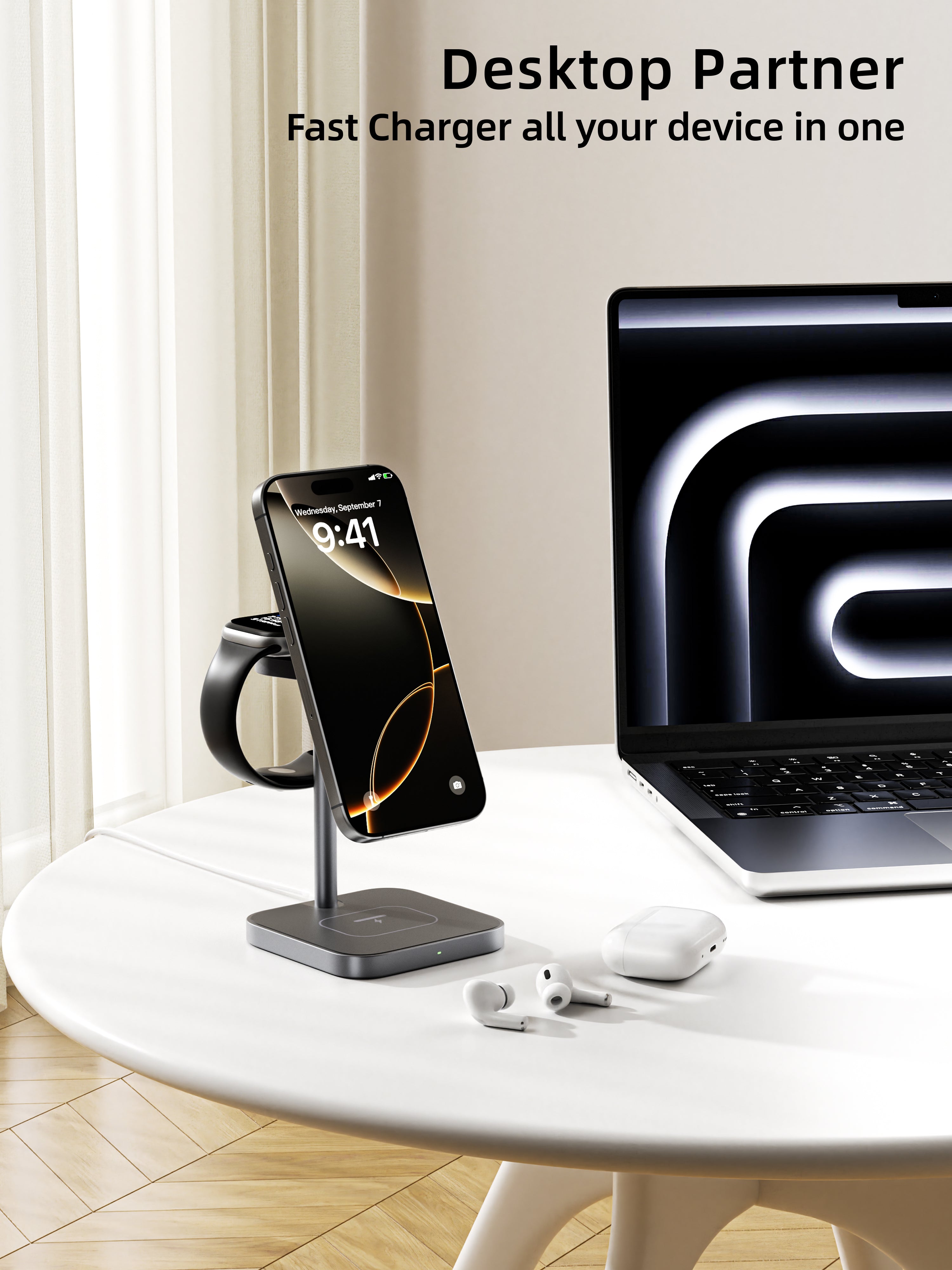 Ultra-Rise Qi2 3 in 1 Wireless Charging Station for Apple