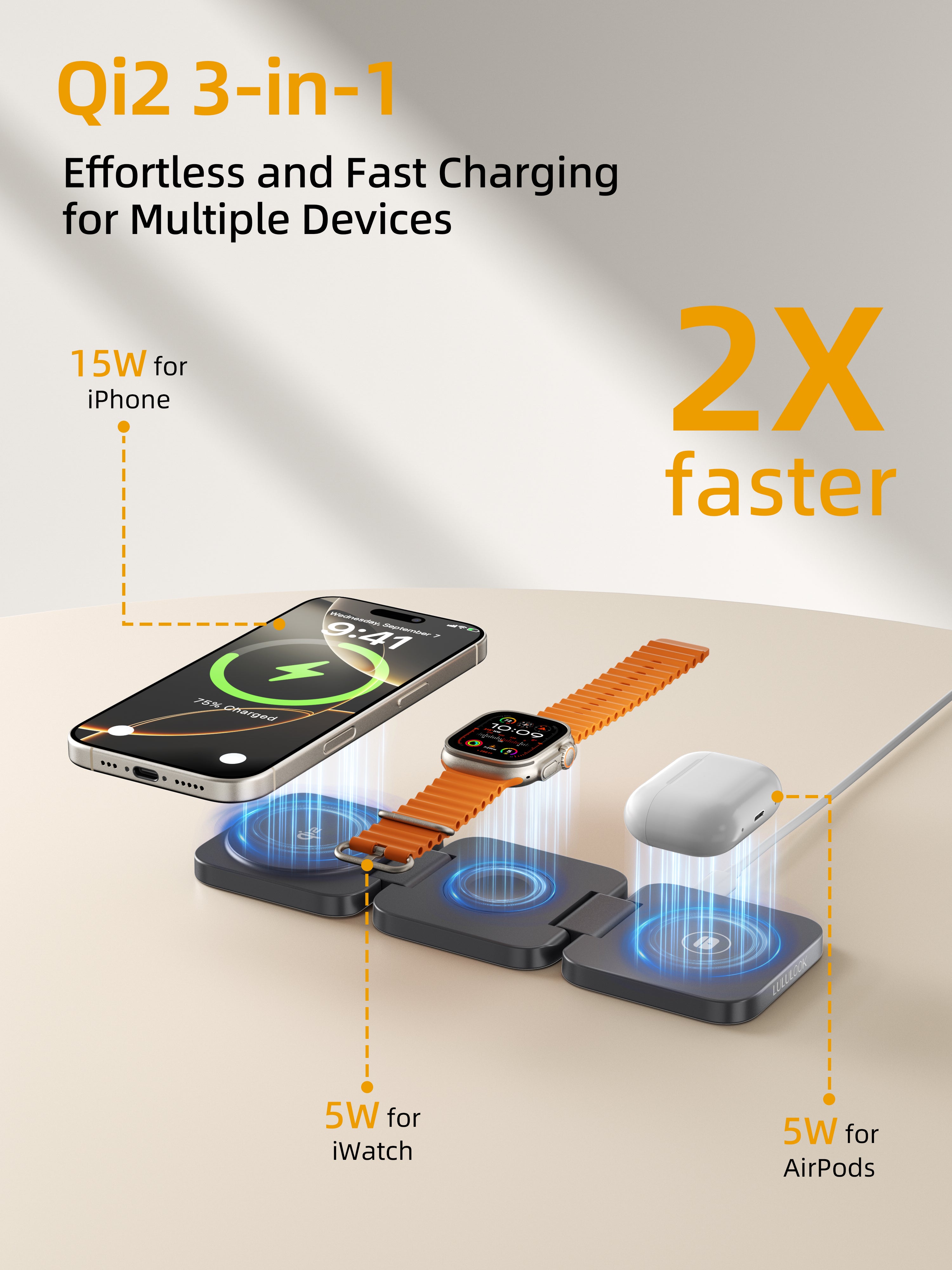 Ultra-Nano Qi2 3 in 1 Wireless Travel Charger for Apple
