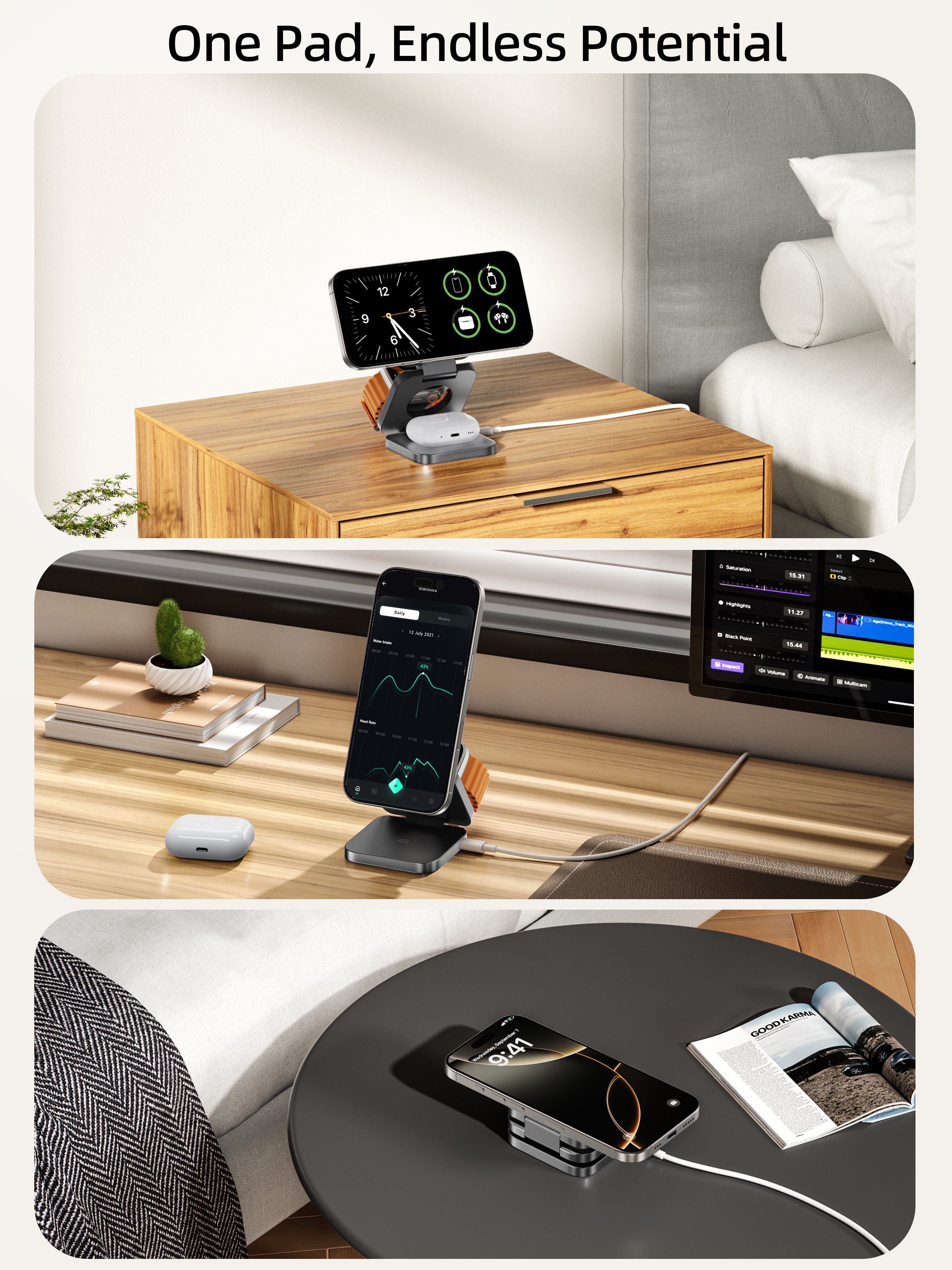 Ultra-Nano Qi2 3 in 1 Wireless Travel Charger for Apple