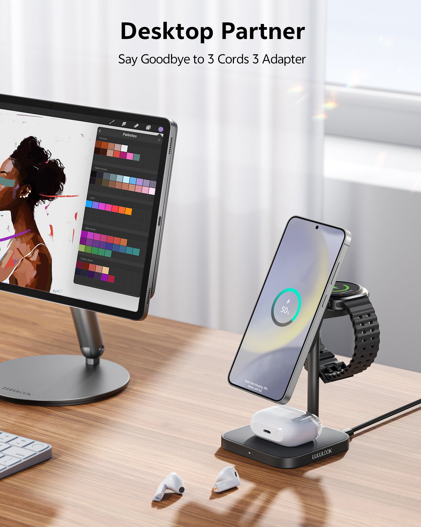 Ultra-Rise Qi2 3 in 1 Wireless Charging Station For Samsung