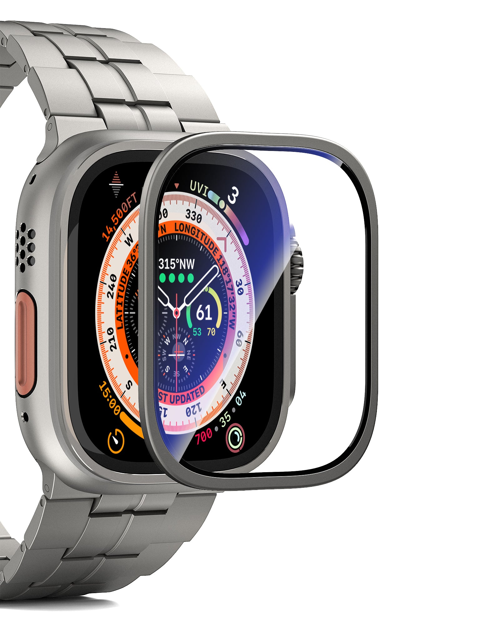 LULULOOK Sapphire Tempered Glass with Frame for Apple Watch Ultra 2/1 ...