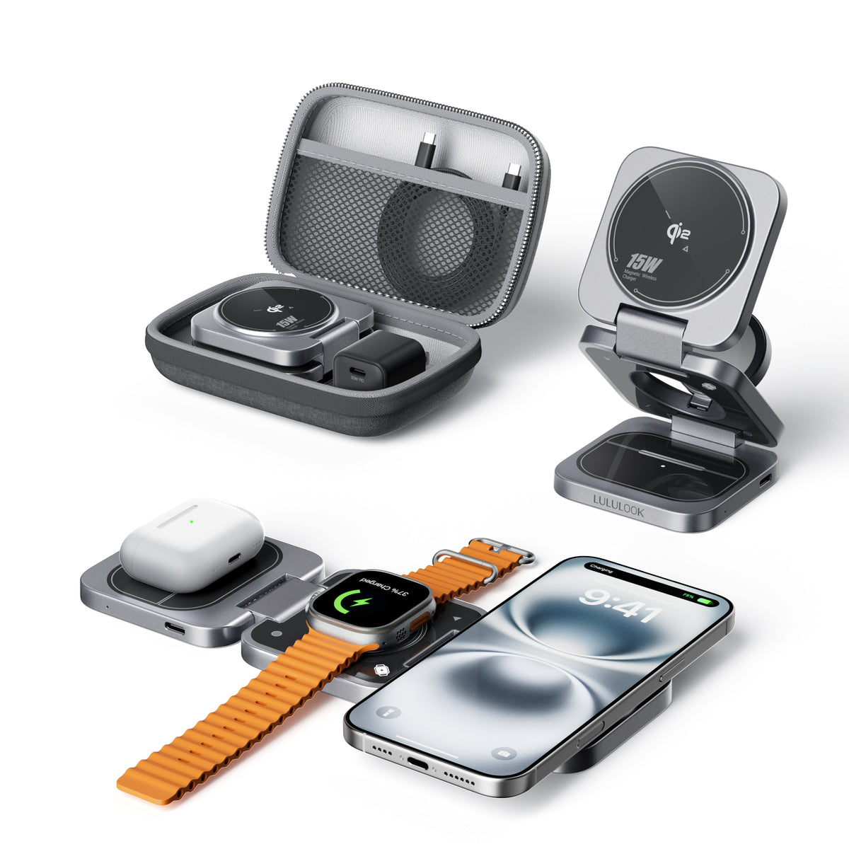 Ultra-Nano Qi2 + MFI Certified 3-in-1 Charging Station