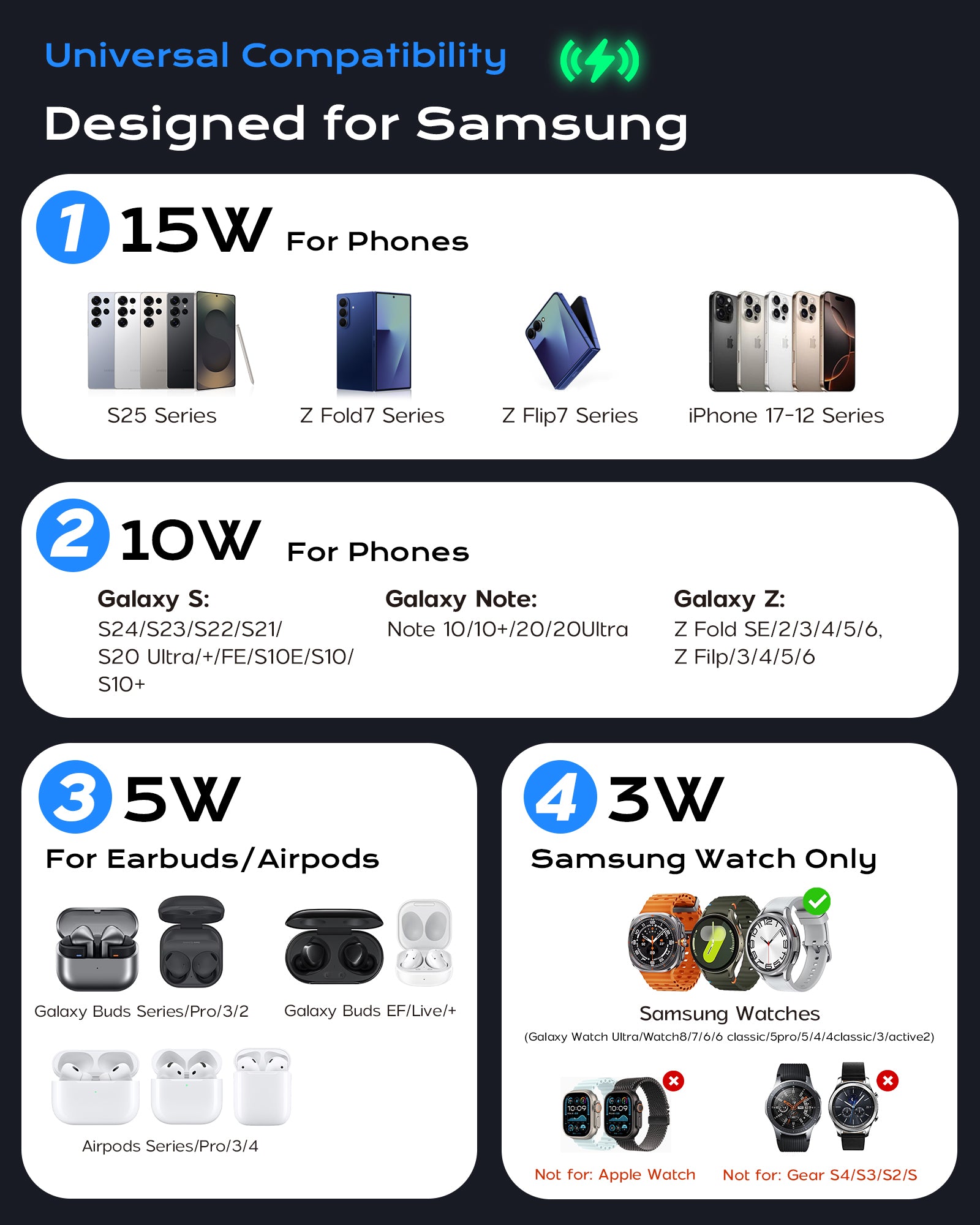 Ultra-Rise Qi2 3 in 1 Wireless Charging Station For Samsung