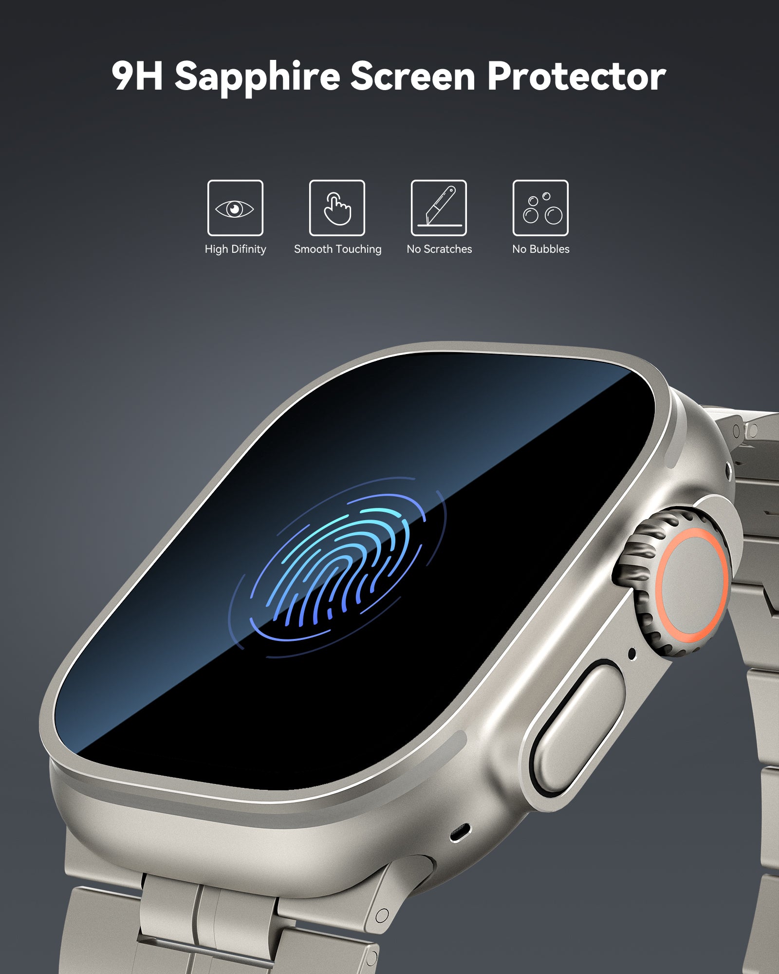 LULULOOK Sapphire Tempered Glass with Frame for Apple Watch Ultra 2/1 ...