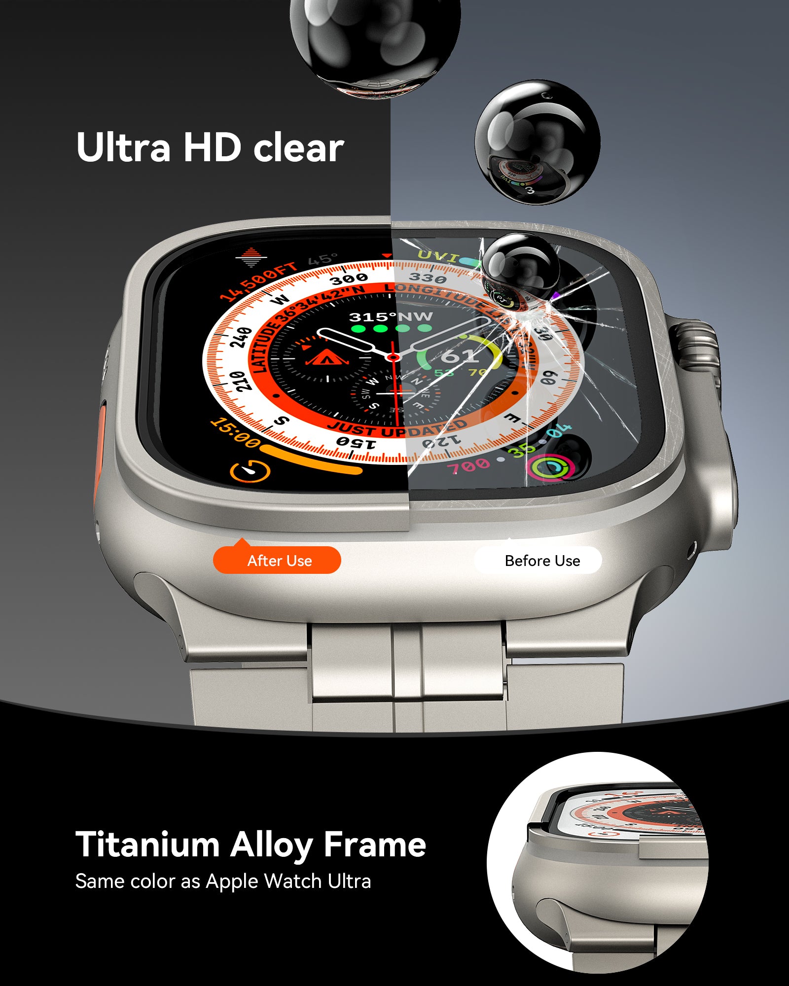 Tempered Glass Screen Protector for Apple Watch Ultra-2 Pack