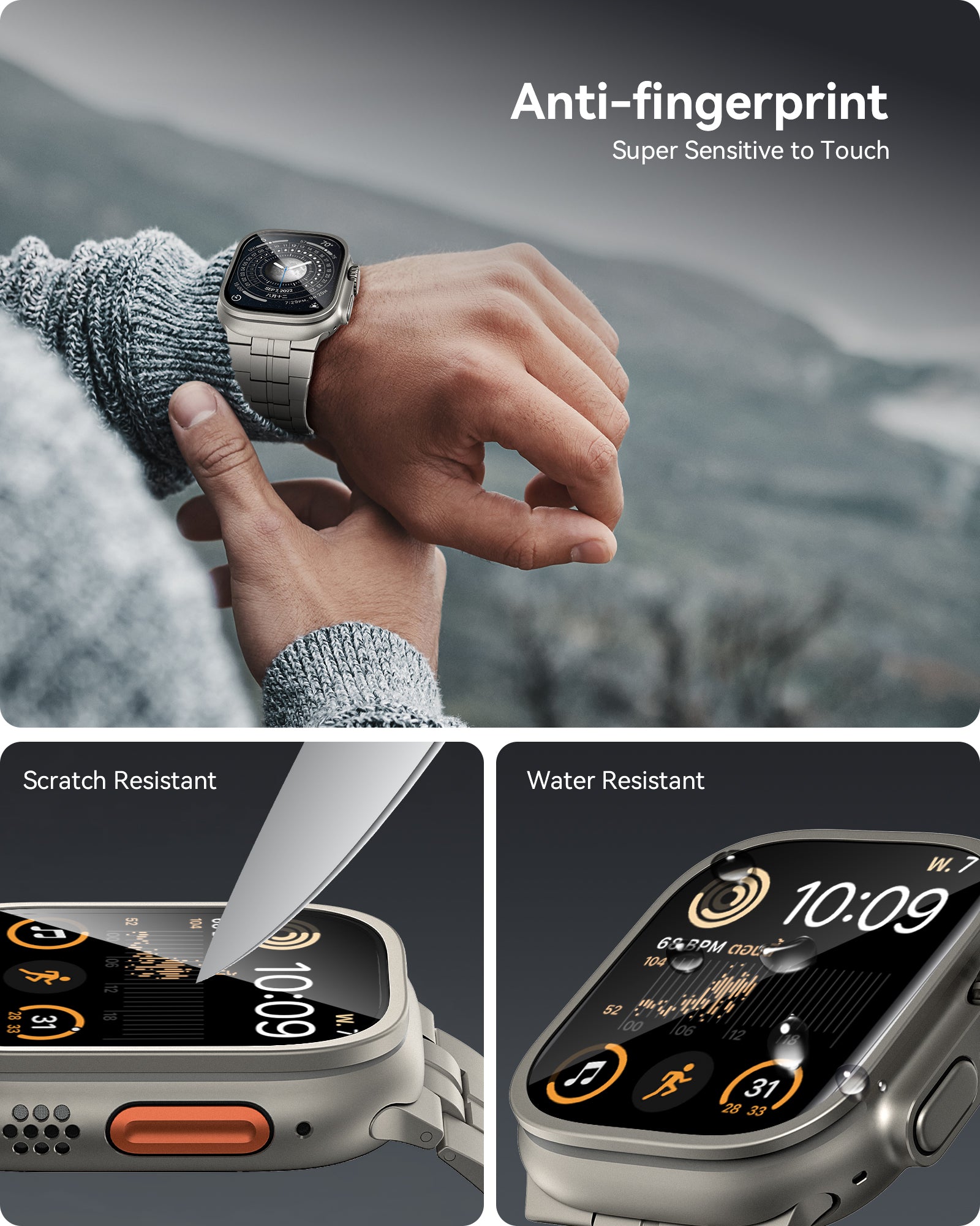 Tempered Glass Screen Protector for Apple Watch Ultra-2 Pack