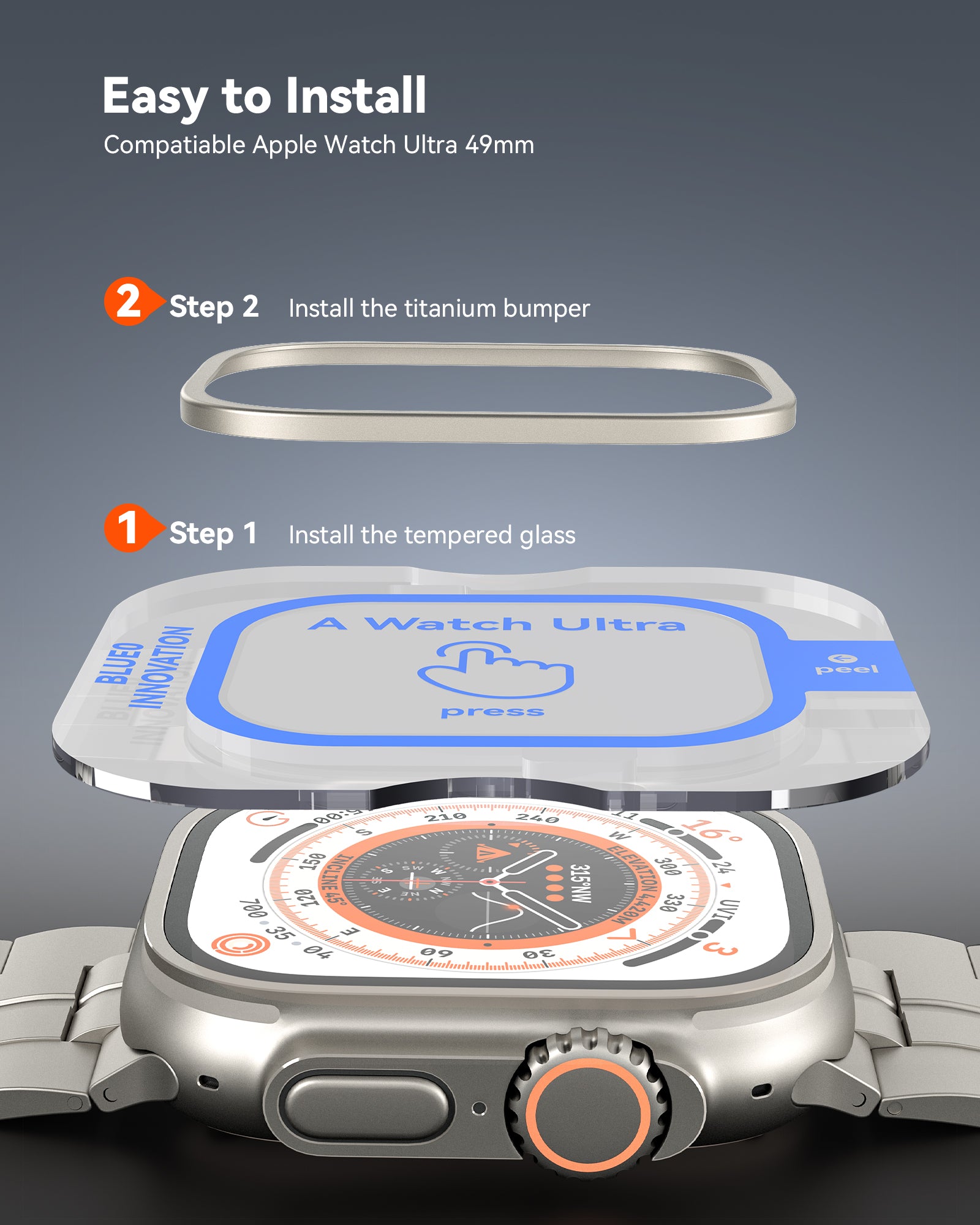 Tempered Glass Screen Protector for Apple Watch Ultra-2 Pack
