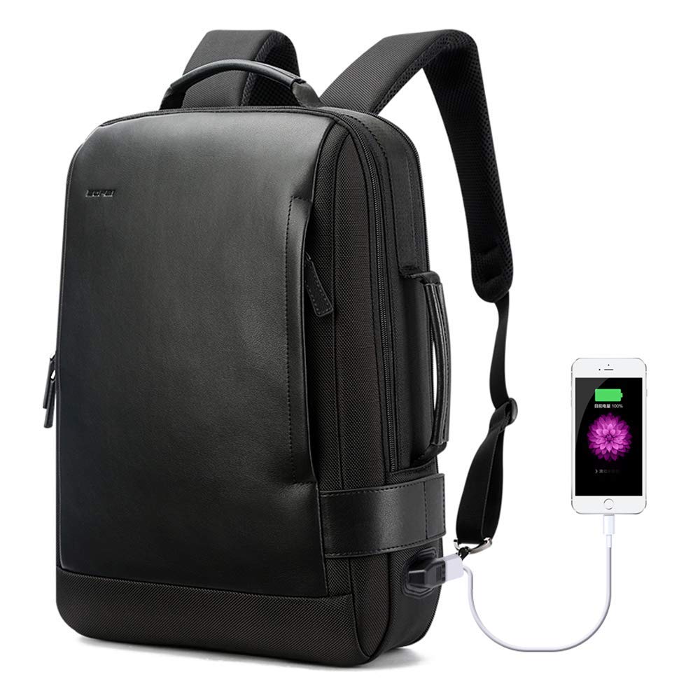 Leather Backpack with USB Port